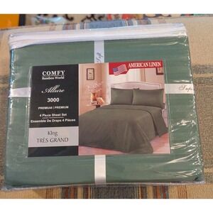 American Linen Sheet Set King Green Allure 3000 Bamboo World 4 Piece Striped